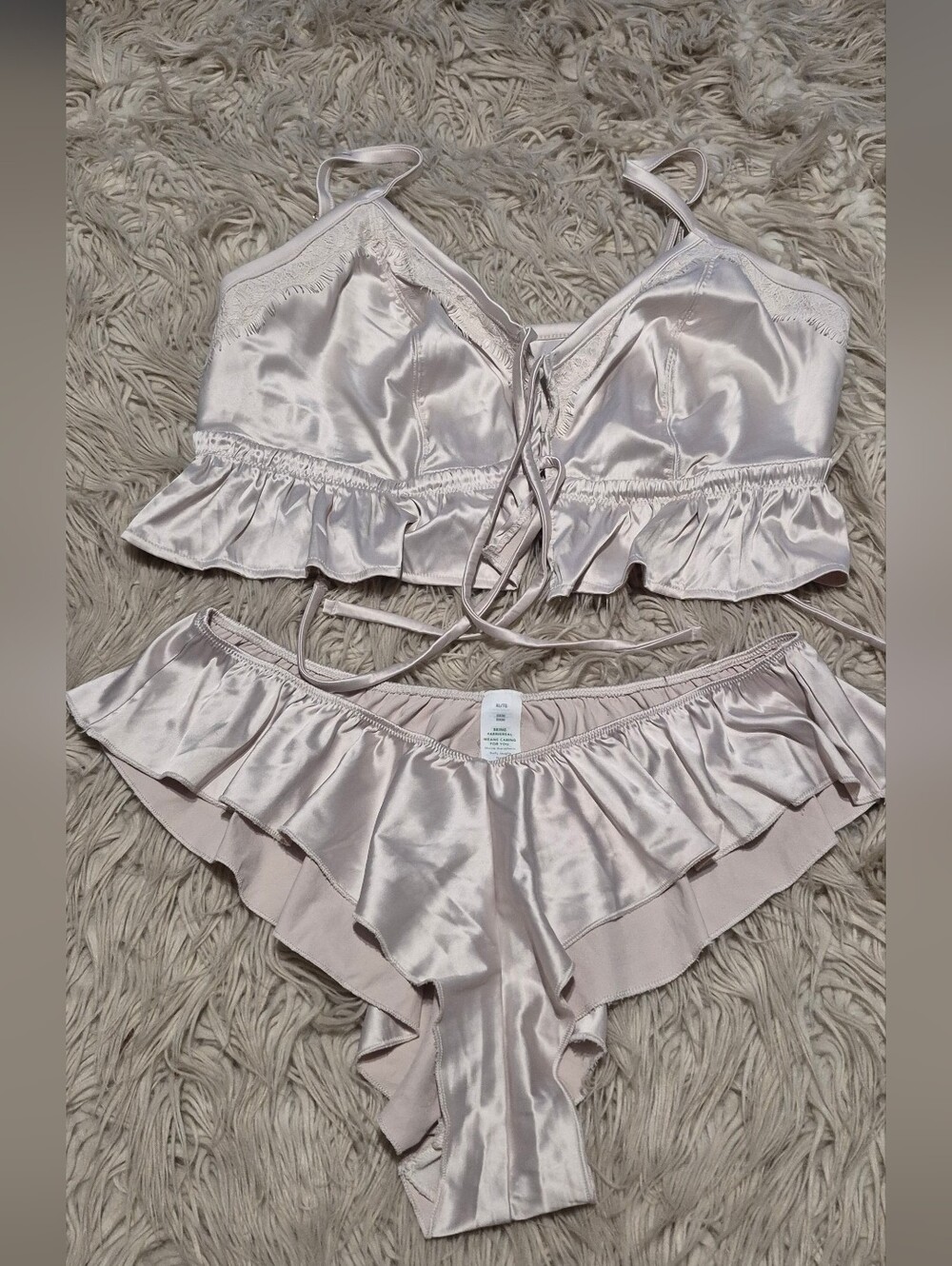 aerie Satin Ruffle Bralette Set - Pale Pink